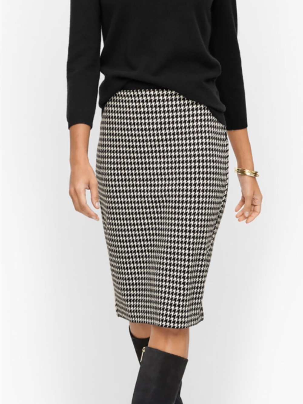 Banana Republic pencil skirt, black and ivory hounds tooth,